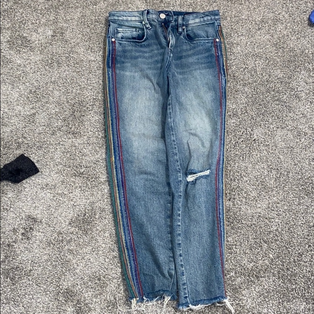 Denim Jeans with rainbow stripe on the side